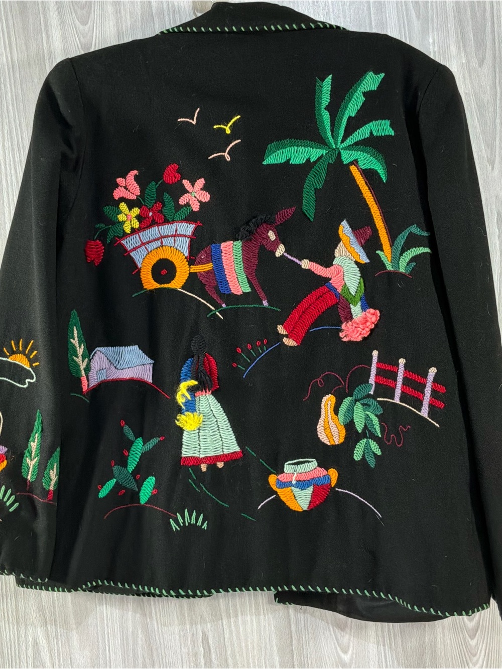 Vintage Mid-Century Mexican Folk-Art Hand-Embroidered Wool Jacket Women sz M?